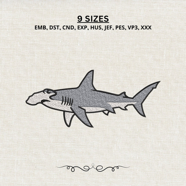 Hammerhead Shark Embroidery Design – Ocean Predator Sea Life Shark Machine Embroidery File Embroidery/Applique DESIGNS PatternFeed8 