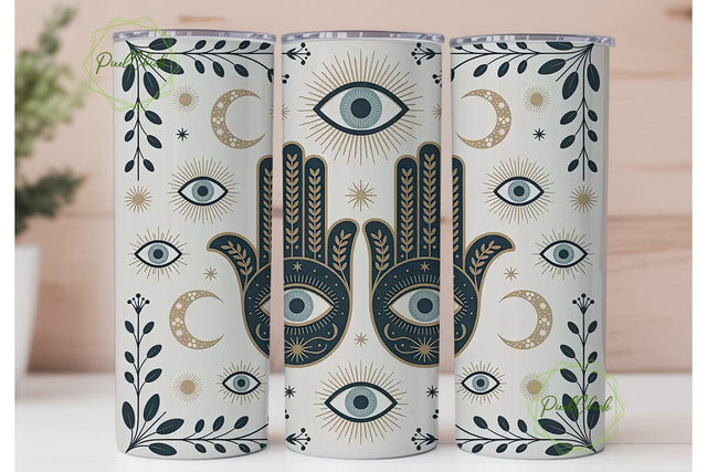 Hamsa Hand & Evil Eye 20oz Tumbler Wrap Sublimation PixelChick 