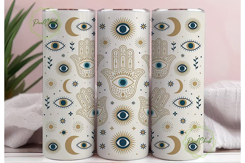 Hamsa Hand & Evil Eye 20oz Tumbler Wrap Sublimation PixelChick 