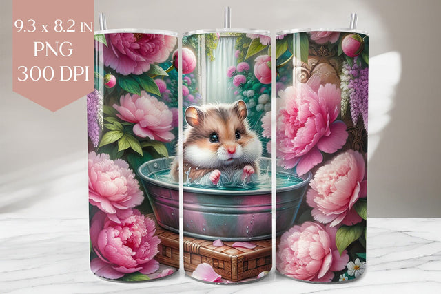 Hamster and Peonies Tumbler Wrap Sublimation BijouBay 