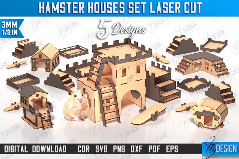 Hamster House Laser Cut Bundle | Small Pets Supplies | Home Pets | CNC Files SVG Fly Design 