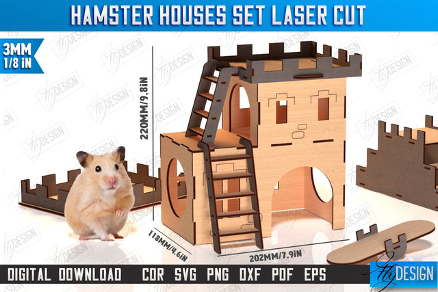 Hamster House Laser Cut | Small Pets Supplies | Home Pets | CNC File SVG Fly Design 