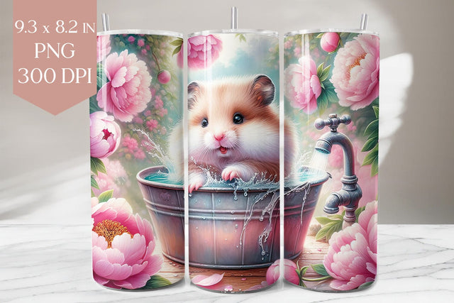 Hamster in Bathtub Floral Tumbler Wrap Sublimation BijouBay 