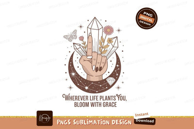 Hand crystals butterfly flowers moon image Sublimation Designangry 