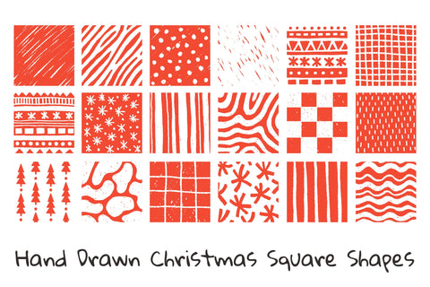 Hand Drawn Christmas Square Shapes (Backgrounds) Digital Pattern Rin Green 