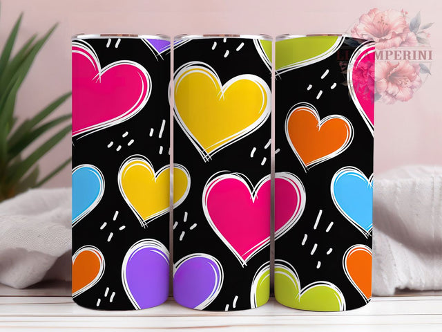 Hand Drawn Colorful Heart Tumbler, Hand Drawn, Sketch Style, Sublimation Art, 20oz Tumbler, Love Theme, Cute Sublimation Li Zamperini 