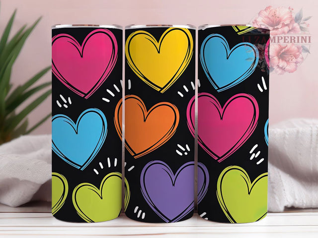 Hand Drawn Colorful Heart Tumbler, Hand Drawn, Sketch Style, Sublimation Art, 20oz Tumbler, Love Theme, Cute Sublimation Li Zamperini 