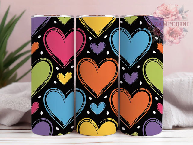 Hand Drawn Colorful Heart Tumbler, Hand Drawn, Sketch Style, Sublimation Art, 20oz Tumbler, Love Theme, Cute Sublimation Li Zamperini 