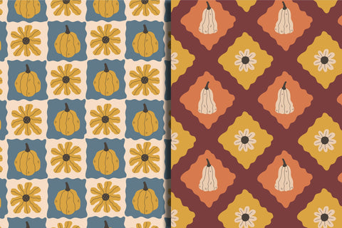 Hand Drawn Curvy Pumpkin Seamless Patterns & Digital Papers Digital Pattern Rin Green 