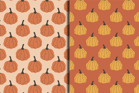 Hand Drawn Curvy Pumpkin Seamless Patterns & Digital Papers Digital Pattern Rin Green 