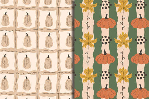Hand Drawn Curvy Pumpkin Seamless Patterns & Digital Papers Digital Pattern Rin Green 