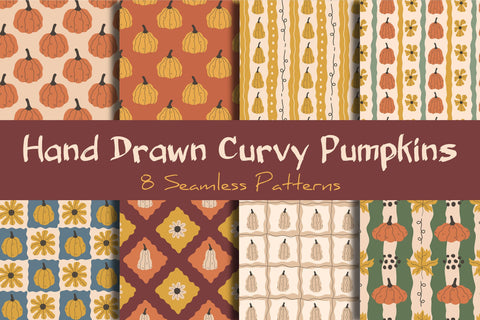 Hand Drawn Curvy Pumpkin Seamless Patterns & Digital Papers Digital Pattern Rin Green 