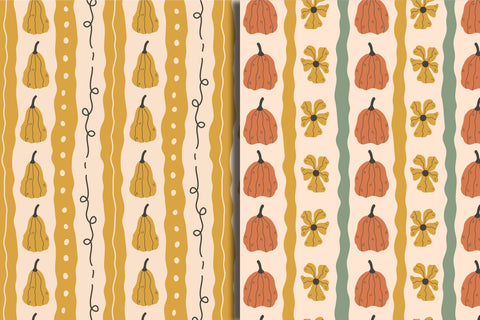 Hand Drawn Curvy Pumpkin Seamless Patterns & Digital Papers Digital Pattern Rin Green 