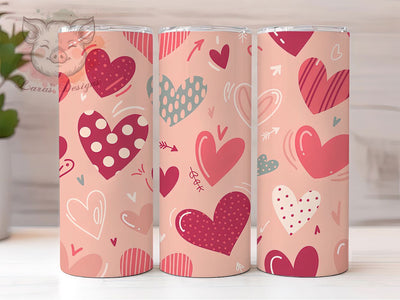 Hand‑Drawn Doodle Heart Tumbler, Seamless Design, Hand‑Drawn Style, Romantic Chic Wrap, Playful Sketch Art, Valentine Theme, Cute Minimalist Look, 20Oz Tumbler, Sublimation Sublimation Lara' s Designs 