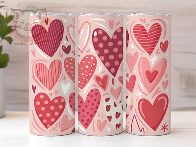 Hand‑Drawn Doodle Heart Tumbler, Seamless Design, Hand‑Drawn Style, Romantic Chic Wrap, Playful Sketch Art, Valentine Theme, Cute Minimalist Look, 20Oz Tumbler, Sublimation Sublimation Lara' s Designs 