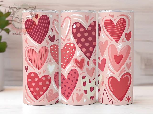 Hand‑Drawn Doodle Heart Tumbler, Seamless Design, Hand‑Drawn Style, Romantic Chic Wrap, Playful Sketch Art, Valentine Theme, Cute Minimalist Look, 20Oz Tumbler, Sublimation Sublimation Lara' s Designs 