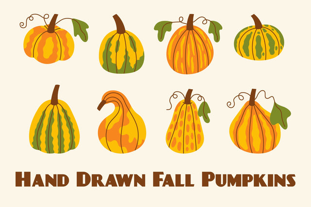 Hand Drawn Fall Pumpkins PNG Clipart Sublimation Rin Green 