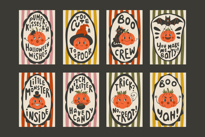 Hand Drawn Halloween Vintage Pumpkin Posters Digital Pattern Rin Green 