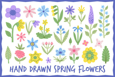 Hand Drawn Spring Flowers PNG Clipart Sublimation Rin Green 