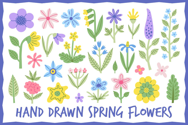 Hand Drawn Spring Flowers PNG Clipart Sublimation Rin Green 