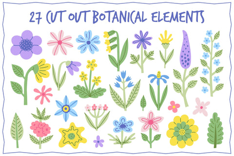 Hand Drawn Spring Flowers PNG Clipart Sublimation Rin Green 