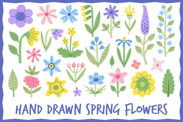 Hand Drawn Spring Flowers PNG Clipart Sublimation Rin Green 
