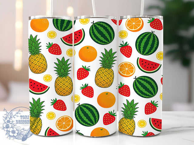 Hand-Drawn Summer Fruit Vector Pattern 20oz Tumbler, Hand Drawn Fruit, Summer Vector, Illustration Pattern, 20oz Tumbler Wrap, Sublimation Design, Fresh Produce, Digital Download Sublimation ToriDesigns 