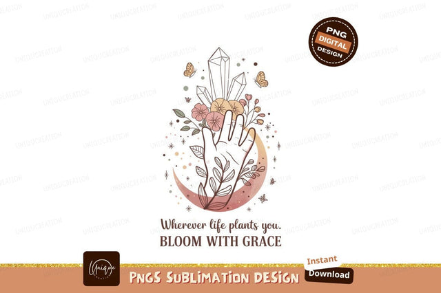 Hand holding crystals flowers butterflies moon butterfly Sublimation Designangry 