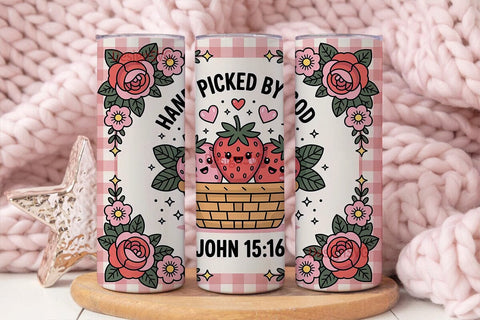 Hand-Picked Strawberry 20oz Tumbler Wrap Sublimation DesignSVG 