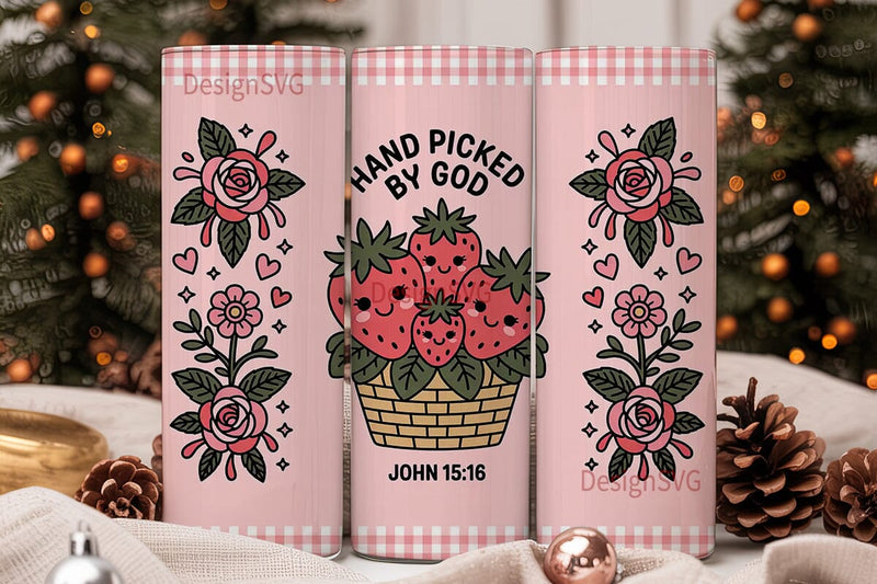 Hand-Picked Strawberry 20oz Tumbler Wrap Sublimation DesignSVG 