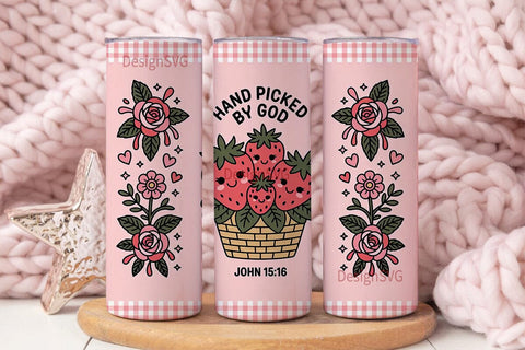 Hand-Picked Strawberry 20oz Tumbler Wrap Sublimation DesignSVG 