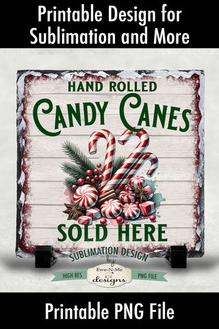 Hand Rolled Candy Canes Sublimation Design | Vintage Sign PNG Sublimation Ewe-N-Me Designs 
