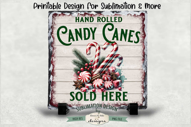 Hand Rolled Candy Canes Sublimation Design | Vintage Sign PNG Sublimation Ewe-N-Me Designs 