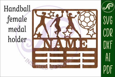 handball female medal holder Name svg laser cut SVG APInspireddesigns 