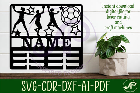 handball female medal holder Name svg laser cut SVG APInspireddesigns 