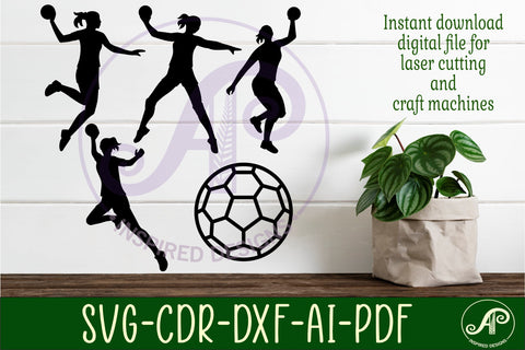 Handball female Silhouette laser cut wall art SVG APInspireddesigns 