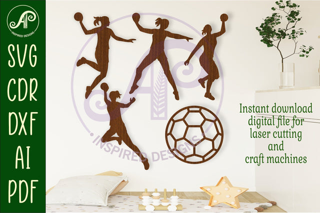 Handball female Silhouette laser cut wall art SVG APInspireddesigns 