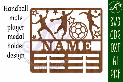 Handball male medal holder Name svg laser cut SVG APInspireddesigns 