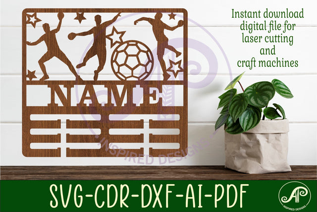Handball male medal holder Name svg laser cut SVG APInspireddesigns 