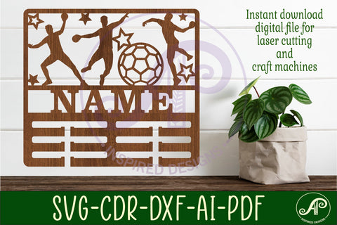 Handball male medal holder Name svg laser cut SVG APInspireddesigns 