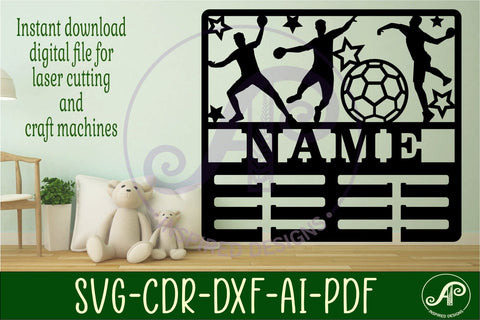 Handball male medal holder Name svg laser cut SVG APInspireddesigns 