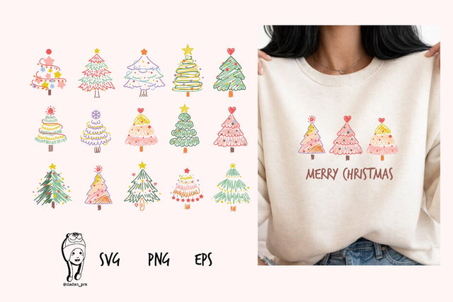 Handdrawn christmas tree colorful SVG dadan_pm 
