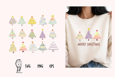 Handdrawn christmas tree colorful SVG dadan_pm 