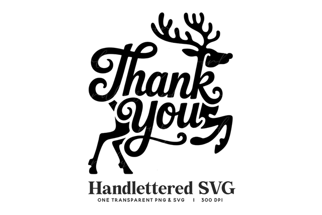 Handlettered Reindeer Thank You SVG & PNG - Holiday Art SVG BijouBay 