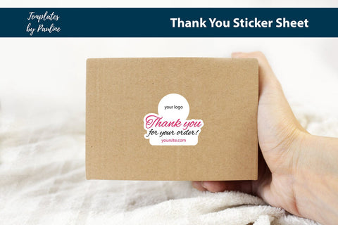 Handmade thank you stickers sheet, print and cut SVG SVG Templates by Pauline 