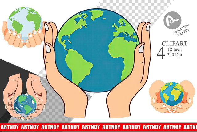 Hands Holding Earth Clipart Sublimation artnoy 