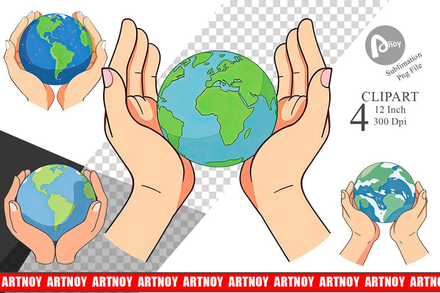 Hands Holding Earth Clipart Sublimation artnoy 