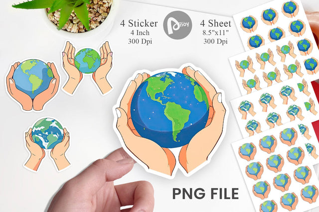Hands Holding Earth Sticker Sublimation artnoy 