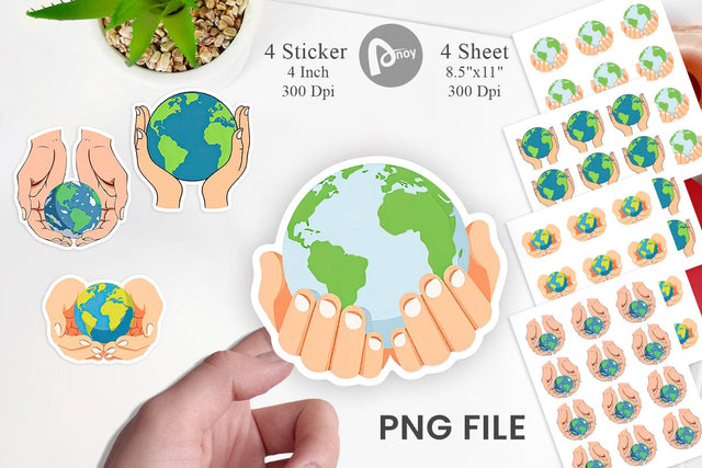 Hands Holding Earth Sticker Sublimation artnoy 