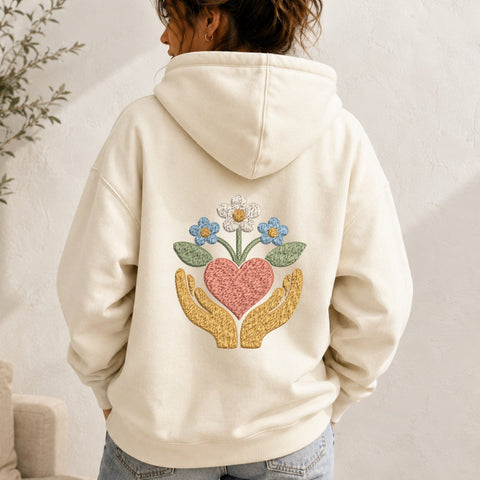 Hands Holding Heart Flowers Embroidery Design – Love Care Support Floral Machine Embroidery File Embroidery/Applique DESIGNS PatternFeed8 